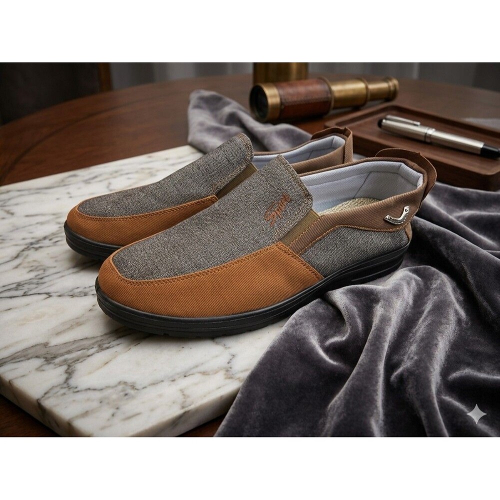 Mens Brown and Gray Breathable Casual Soft Soled Slip On Size 12 Loafers